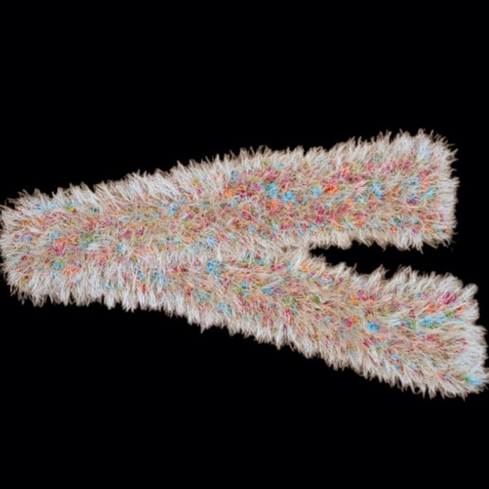 Eyelash Yarn Skinny Scarf Twilly Tan Multi Artsy Boho Fairycore Festival Y2K